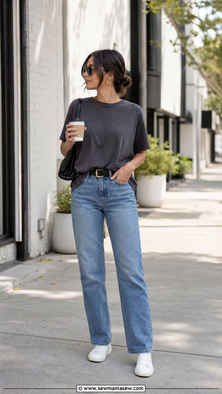 Oversized T Shirt With Straight Leg Jeans - 20 oversized t shirt outfit ideas