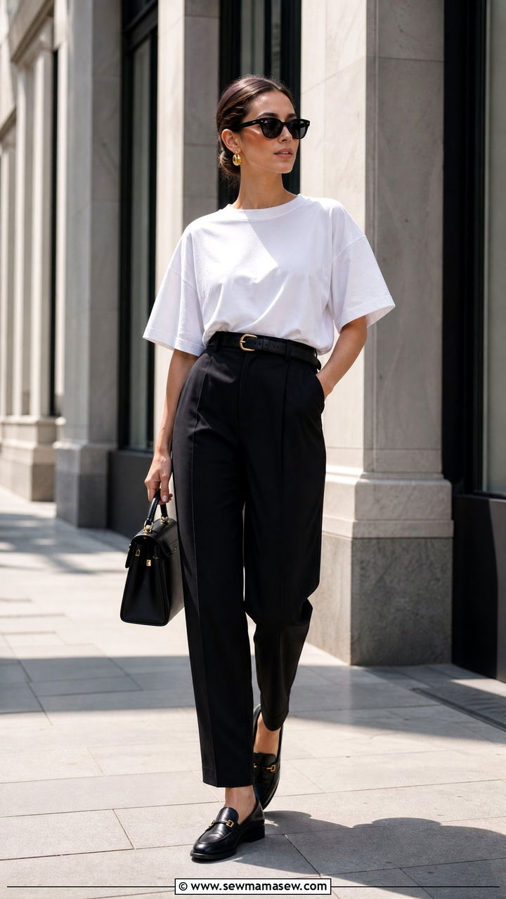 Oversized T Shirt With Tailored Trousers - 20 oversized t shirt outfit ideas