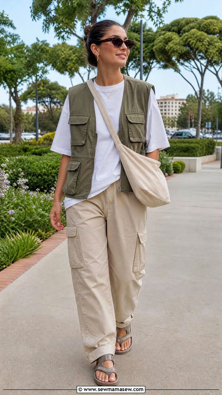 Oversized T Shirt With Utility Vest - 20 oversized t shirt outfit ideas