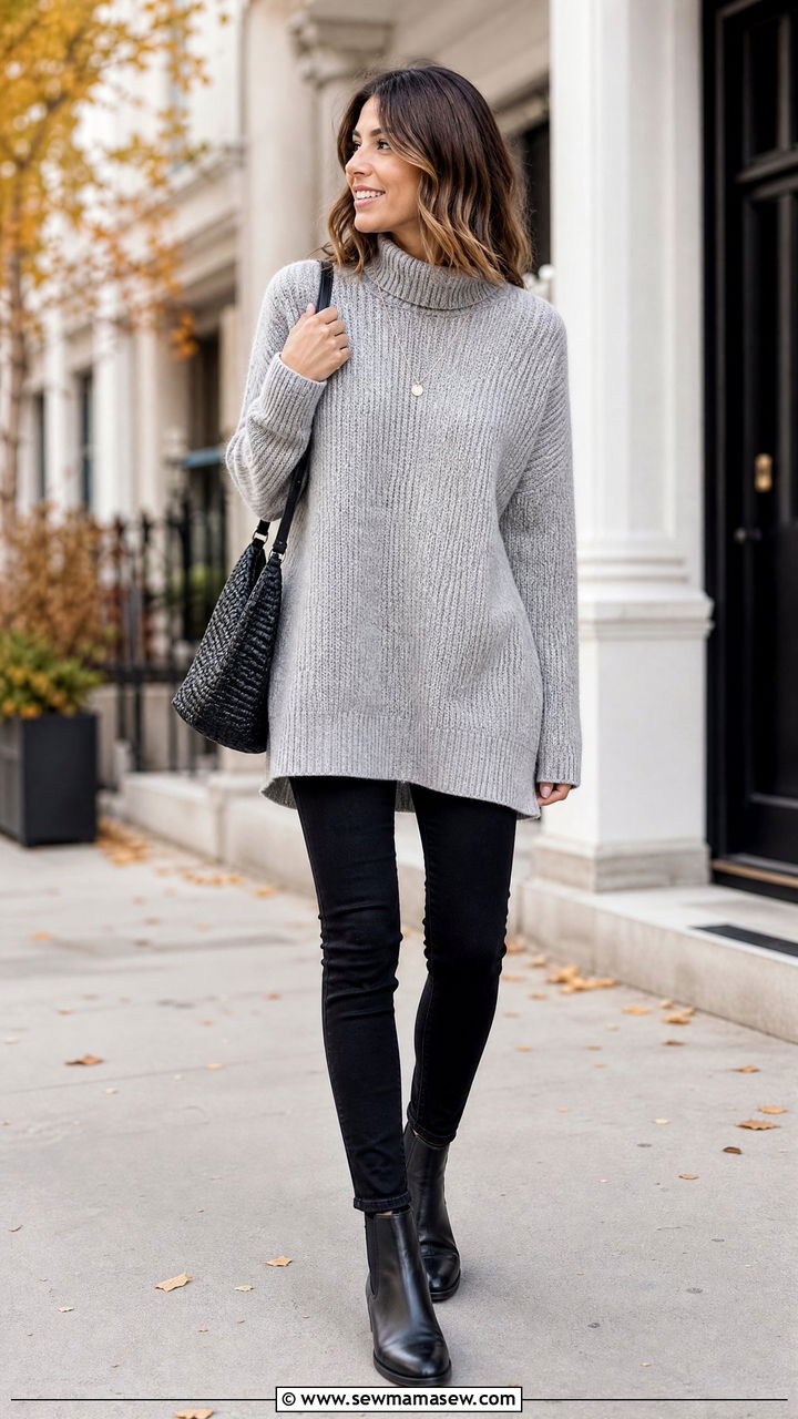 Oversized Tunic With Ankle Boots - 20 oversized tunic outfit ideas