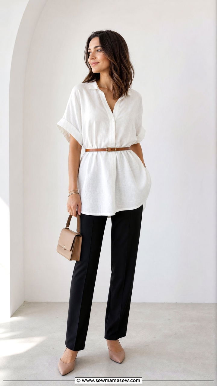 Oversized Tunic With Belted Waist - 20 oversized tunic outfit ideas
