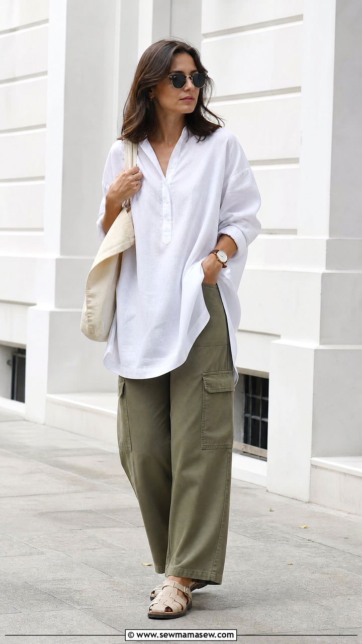 Oversized Tunic With Cargo Pants - 20 oversized tunic outfit ideas