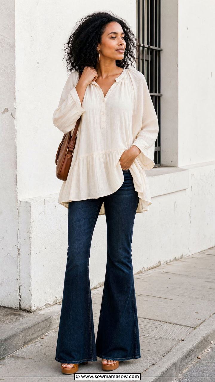 Oversized Tunic With Flare Jeans - 20 oversized tunic outfit ideas