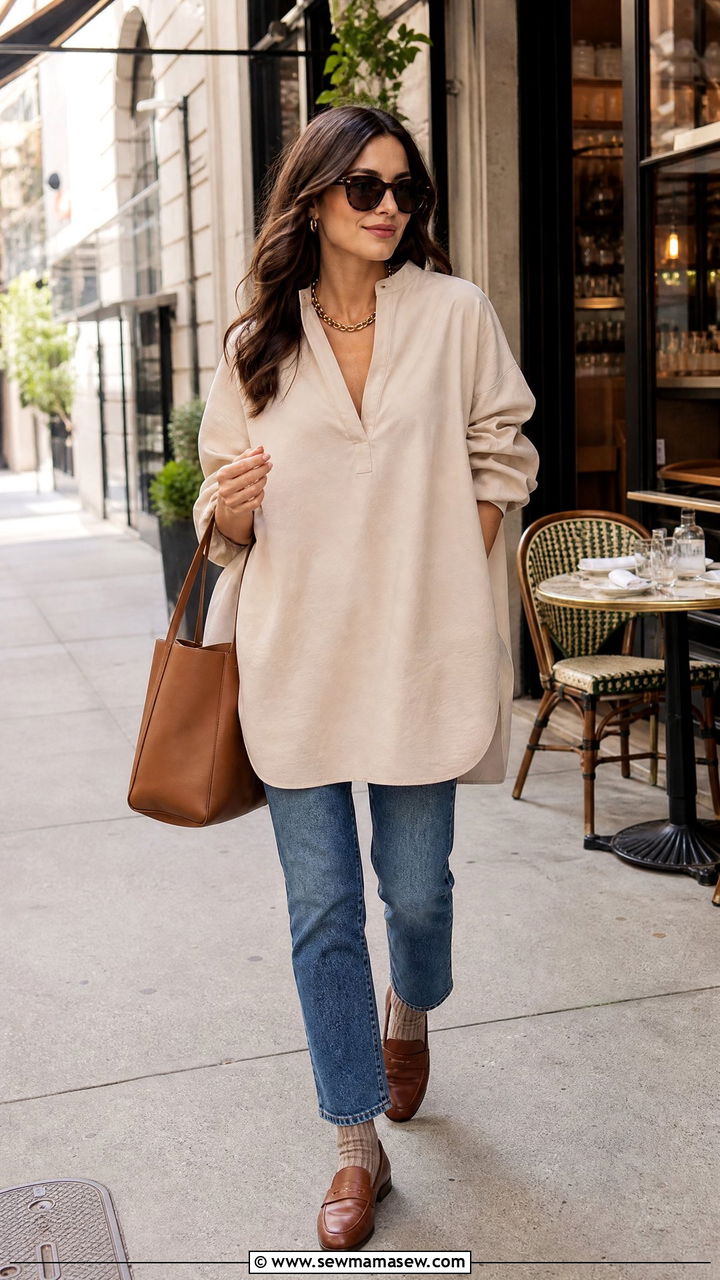 Oversized Tunic With Loafers - 20 oversized tunic outfit ideas