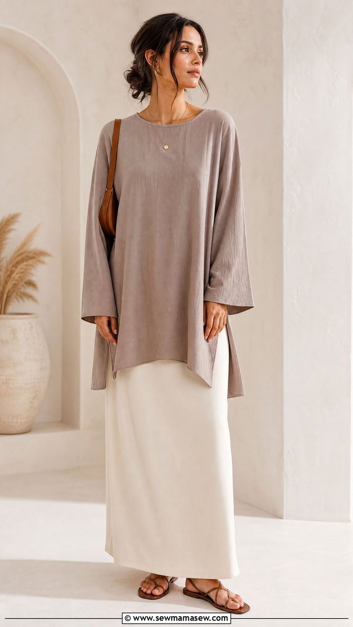Oversized Tunic With Maxi Skirt - 20 oversized tunic outfit ideas
