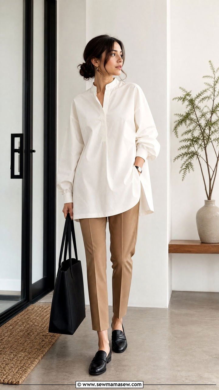 Oversized Tunic With Tailored Trousers - 20 oversized tunic outfit ideas