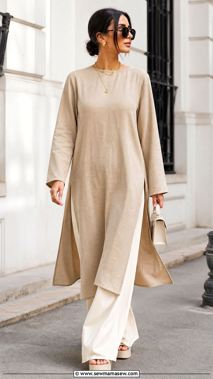 Oversized Tunic With Wide Leg Pants - 20 oversized tunic outfit ideas