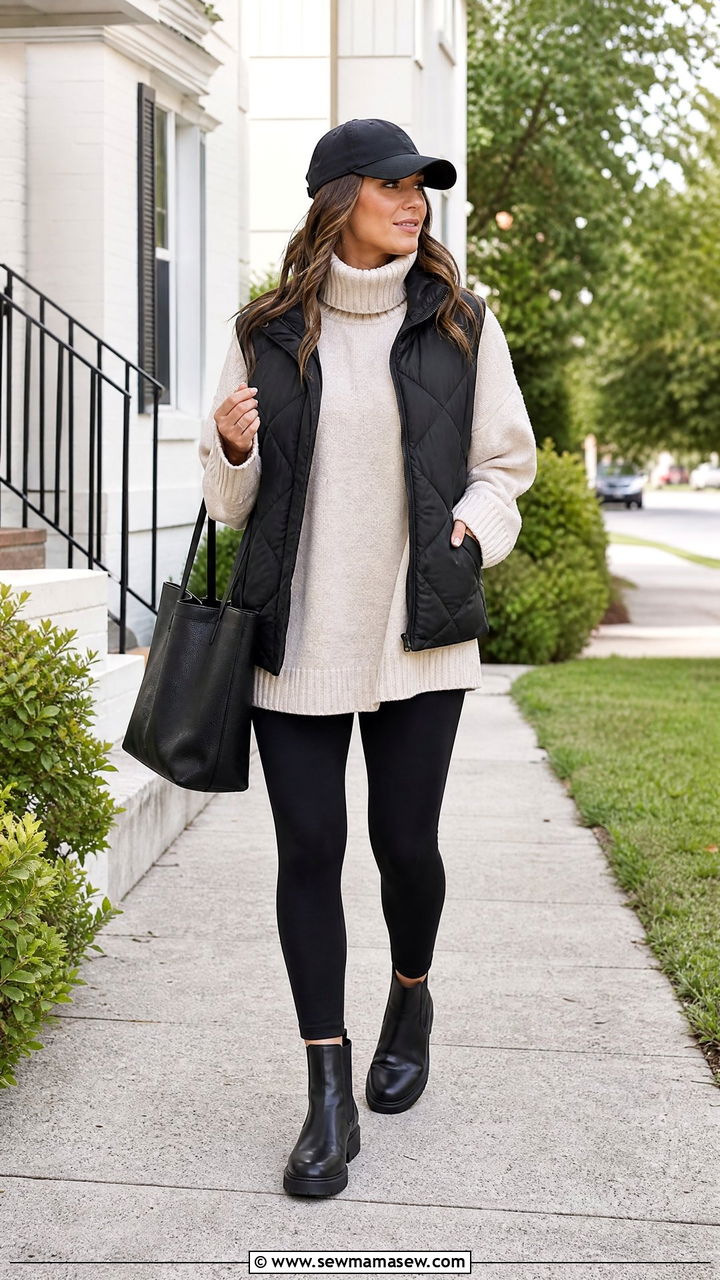 Oversized Turtleneck Sweater With Leggings - 20 turtleneck sweater outfit ideas