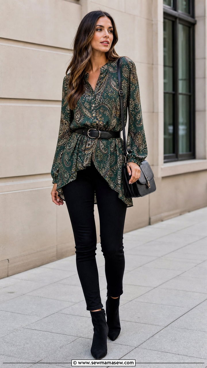 Paisley Top With Black Skinny Jeans - 20 paisley top outfit ideas
