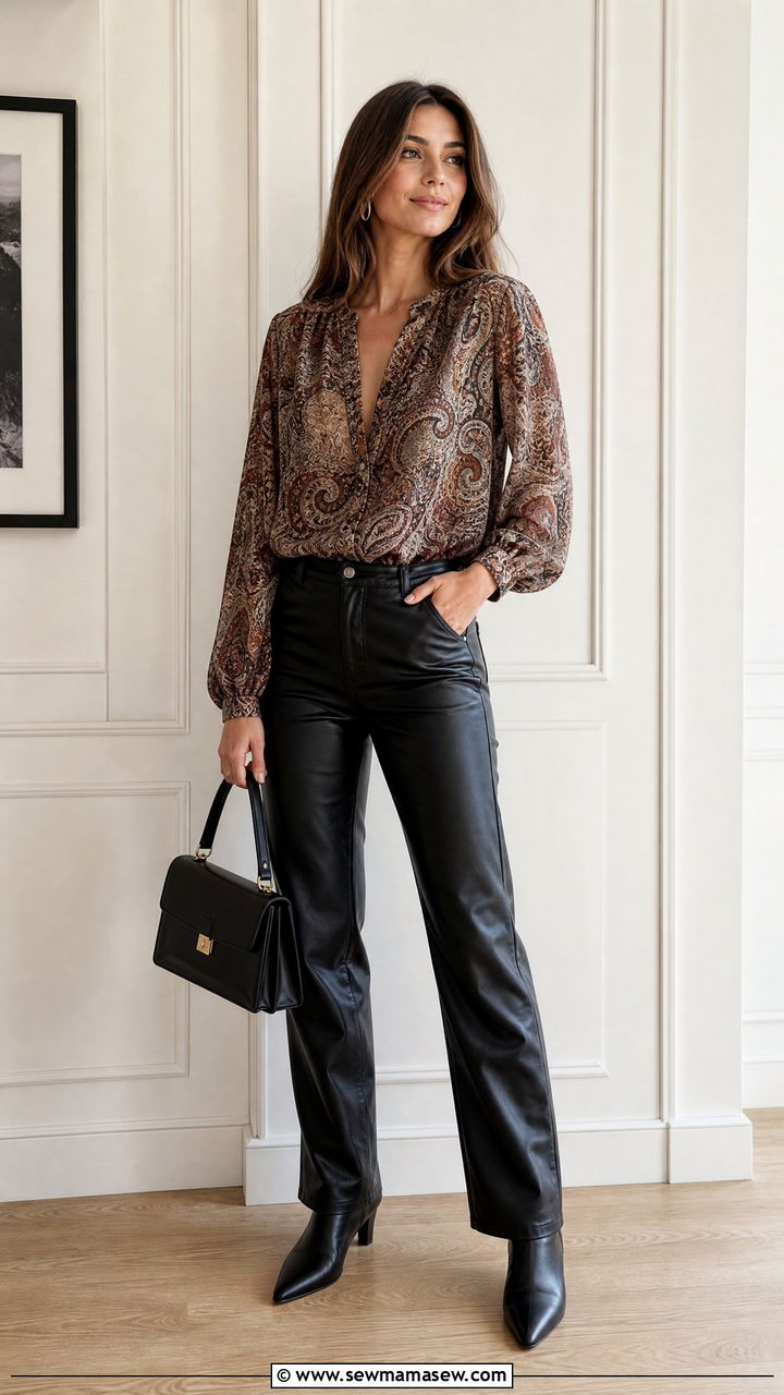 Paisley Top With Leather Pants - 20 paisley top outfit ideas