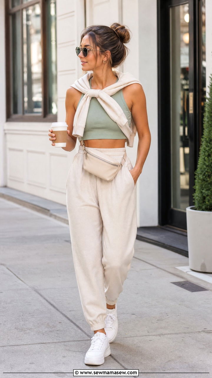 Pastel Crop Top With Joggers - 20 pastel crop top outfit ideas