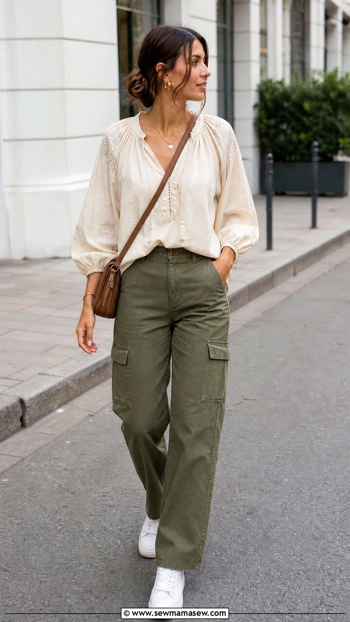Peasant Blouse With Cargo Pants - 20 peasant blouse outfit ideas