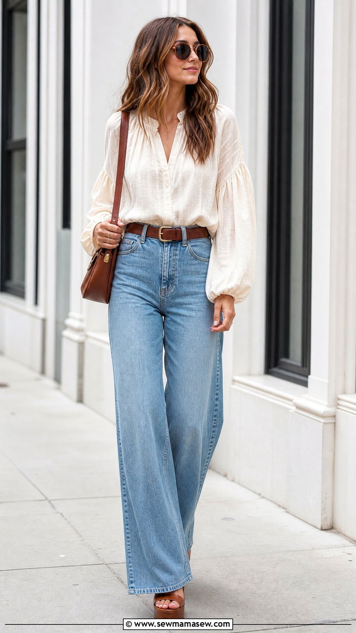 Peasant Blouse With High Waisted Jeans - 20 peasant blouse outfit ideas