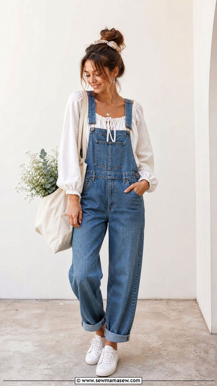 Peasant Blouse With Overalls - 20 peasant blouse outfit ideas