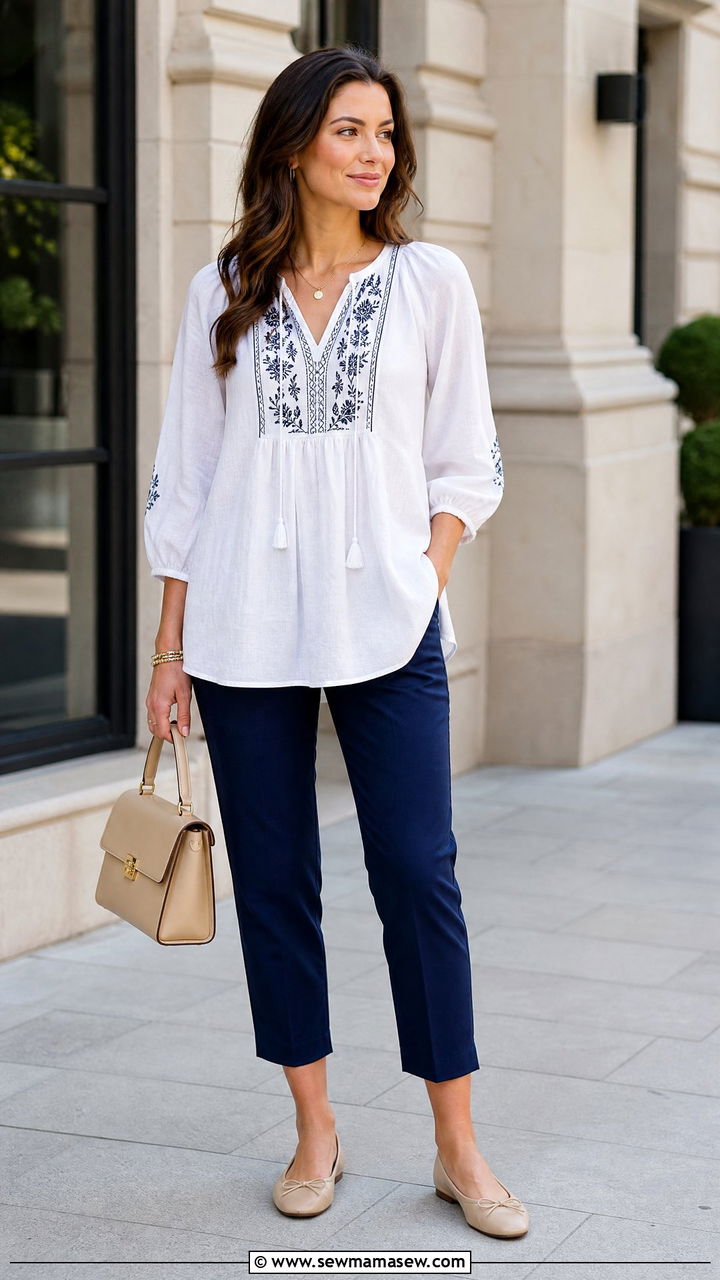 Peasant Tunic Top With Cropped Pants - 20 peasant tunic top outfit ideas