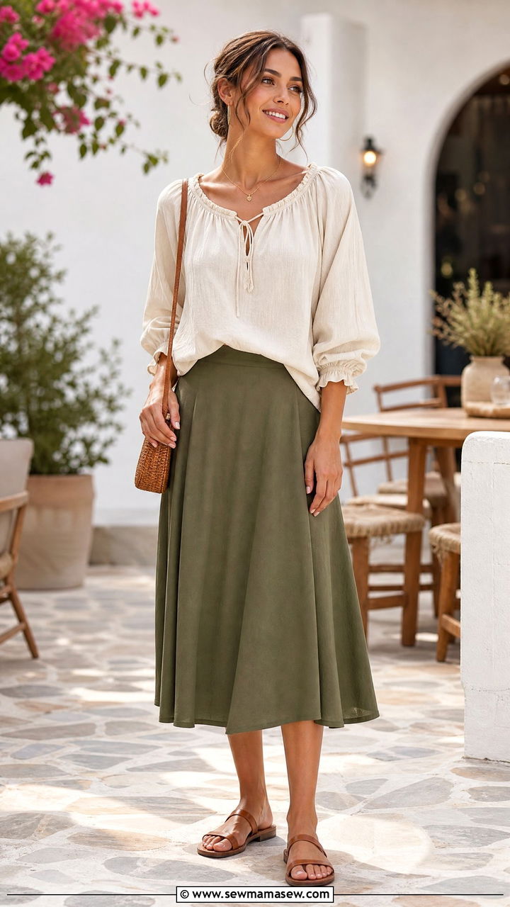 Peasant Tunic Top With Midi Skirt - 20 peasant tunic top outfit ideas
