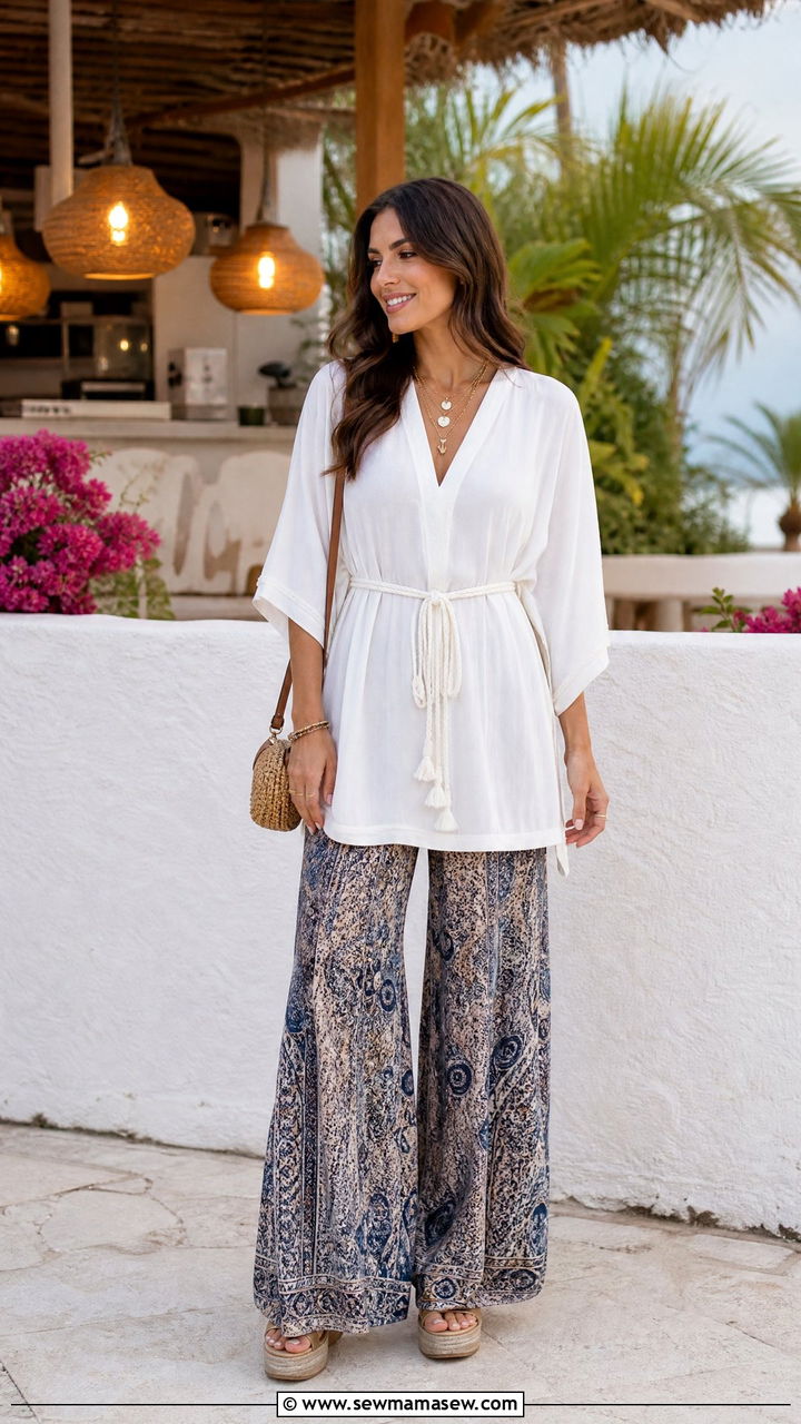 Peasant Tunic Top With Palazzo Pants - 20 peasant tunic top outfit ideas