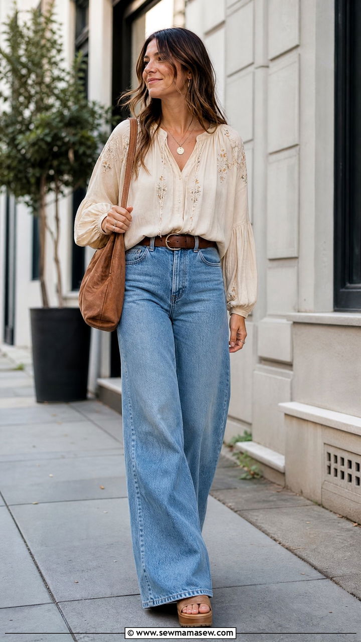 Peasant Tunic Top With Wide Leg Jeans - 20 peasant tunic top outfit ideas