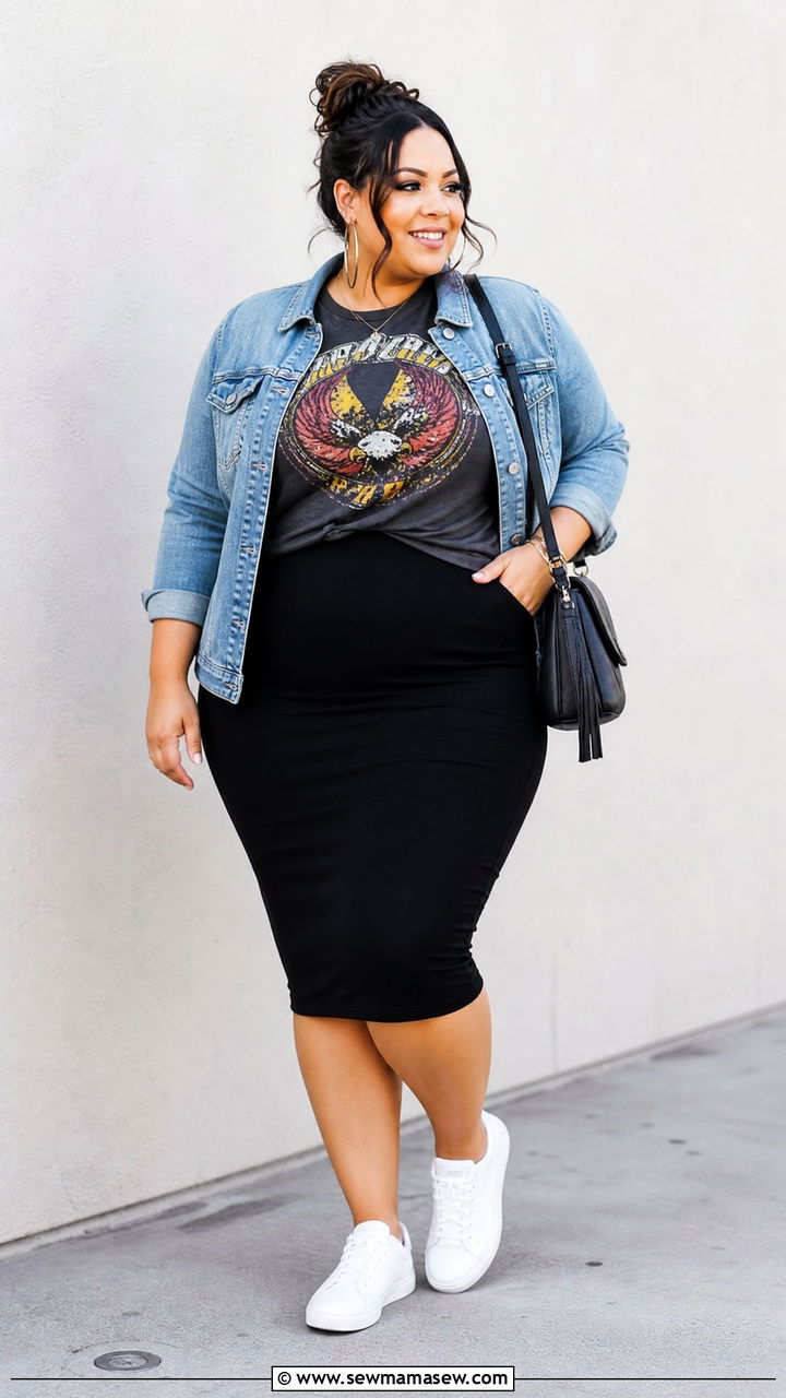 Pencil Skirt Outfit With Graphic Tee - 20 plus size pencil skirt outfit ideas