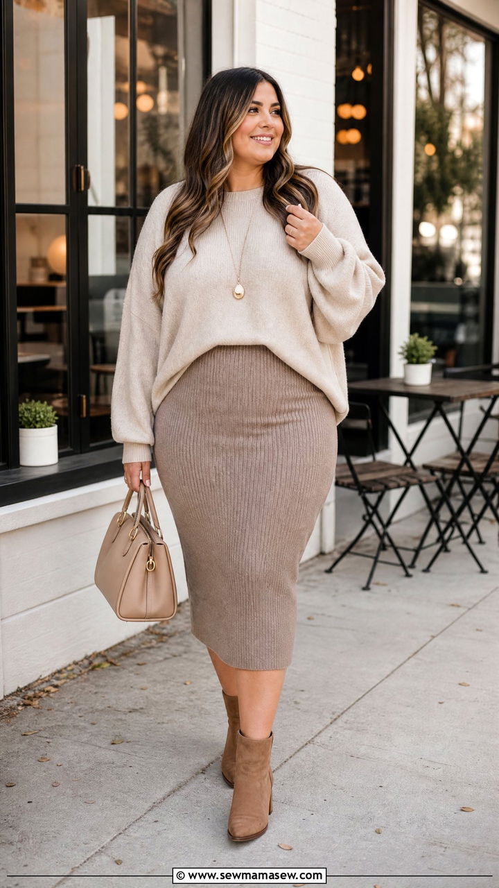 Pencil Skirt Outfit With Oversized Sweater - 20 plus size pencil skirt outfit ideas