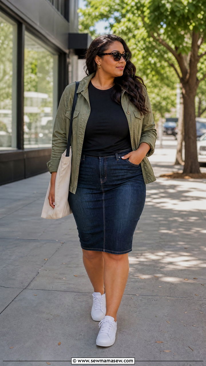 Pencil Skirt Outfit With Utility Jacket - 20 plus size pencil skirt outfit ideas