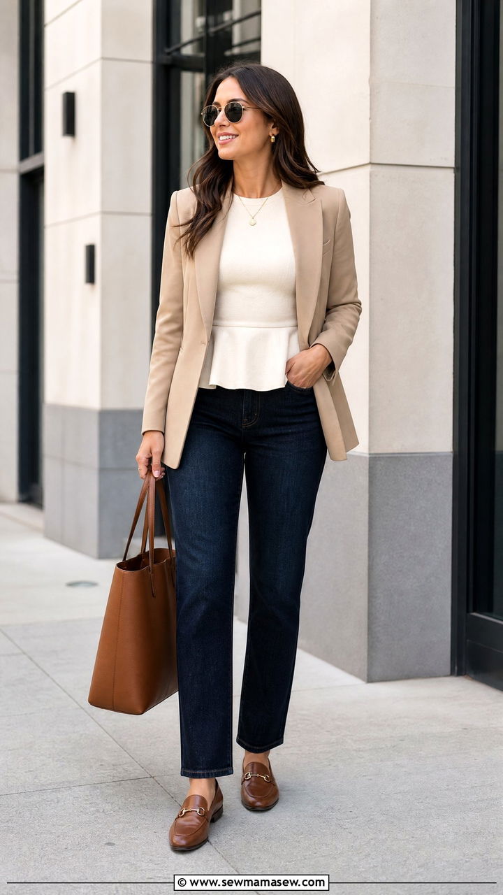 Peplum Blouse With Blazer And Jeans - 20 peplum blouse outfit ideas