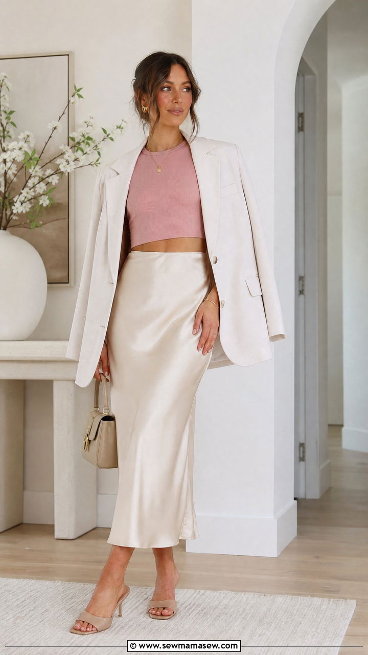 Pink Crop Top With Slip Skirt - 20 pink crop top outfit ideas