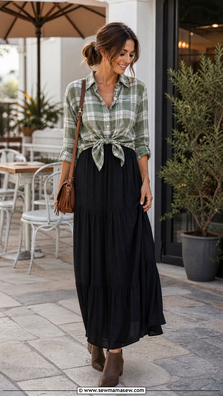 Plaid Shirt With A Maxi Skirt - 20 plaid shirt outfit ideas