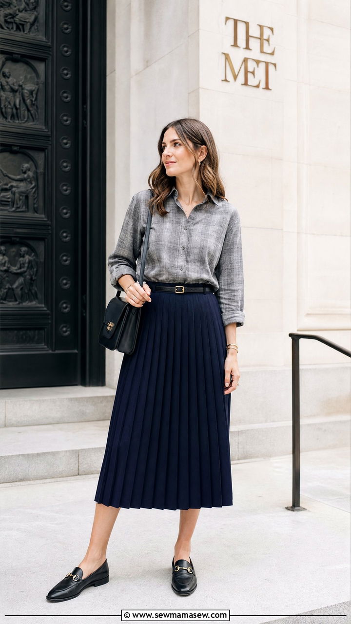 Plaid Shirt With A Pleated Skirt - 20 plaid shirt outfit ideas