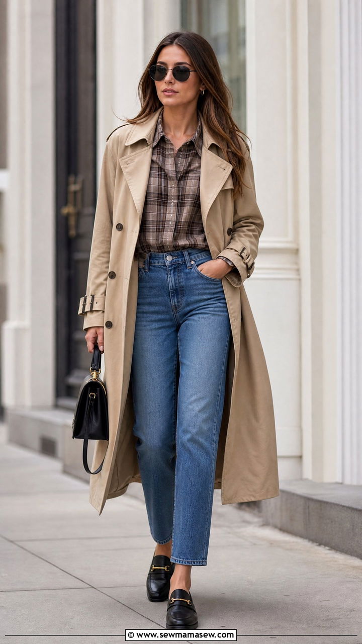 Plaid Shirt With A Trench Coat - 20 plaid shirt outfit ideas