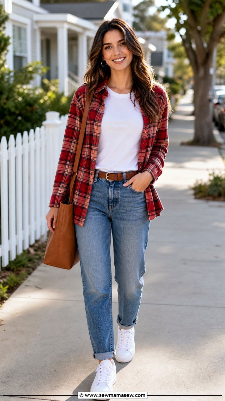 Plaid Shirt With A White T Shirt And Jeans - 20 plaid shirt outfit ideas