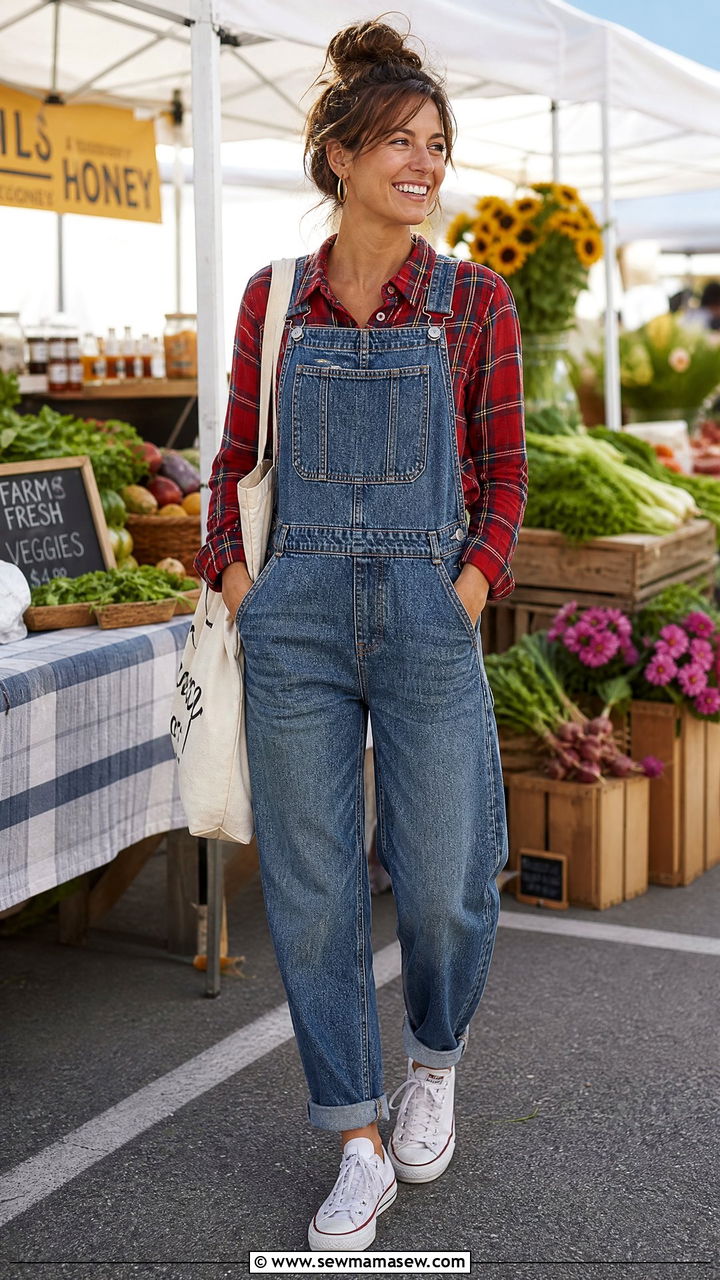 Plaid Shirt With Overalls - 20 plaid shirt outfit ideas