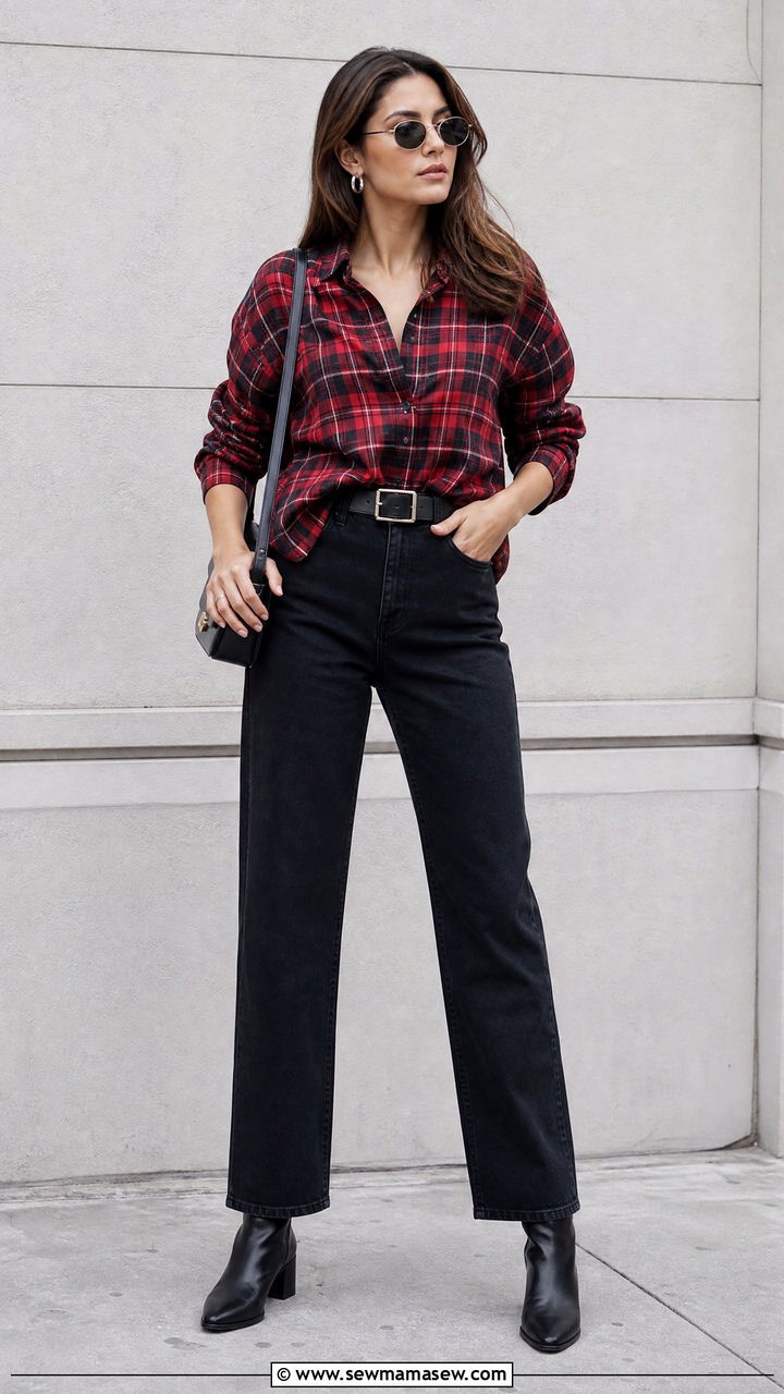 Plaid Top With Black Jeans - 20 plaid top outfit ideas