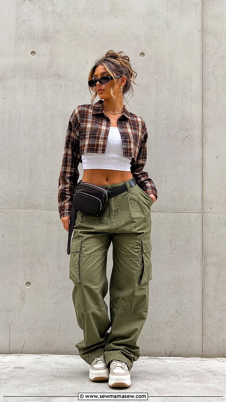 Plaid Top With Cargo Pants - 20 plaid top outfit ideas