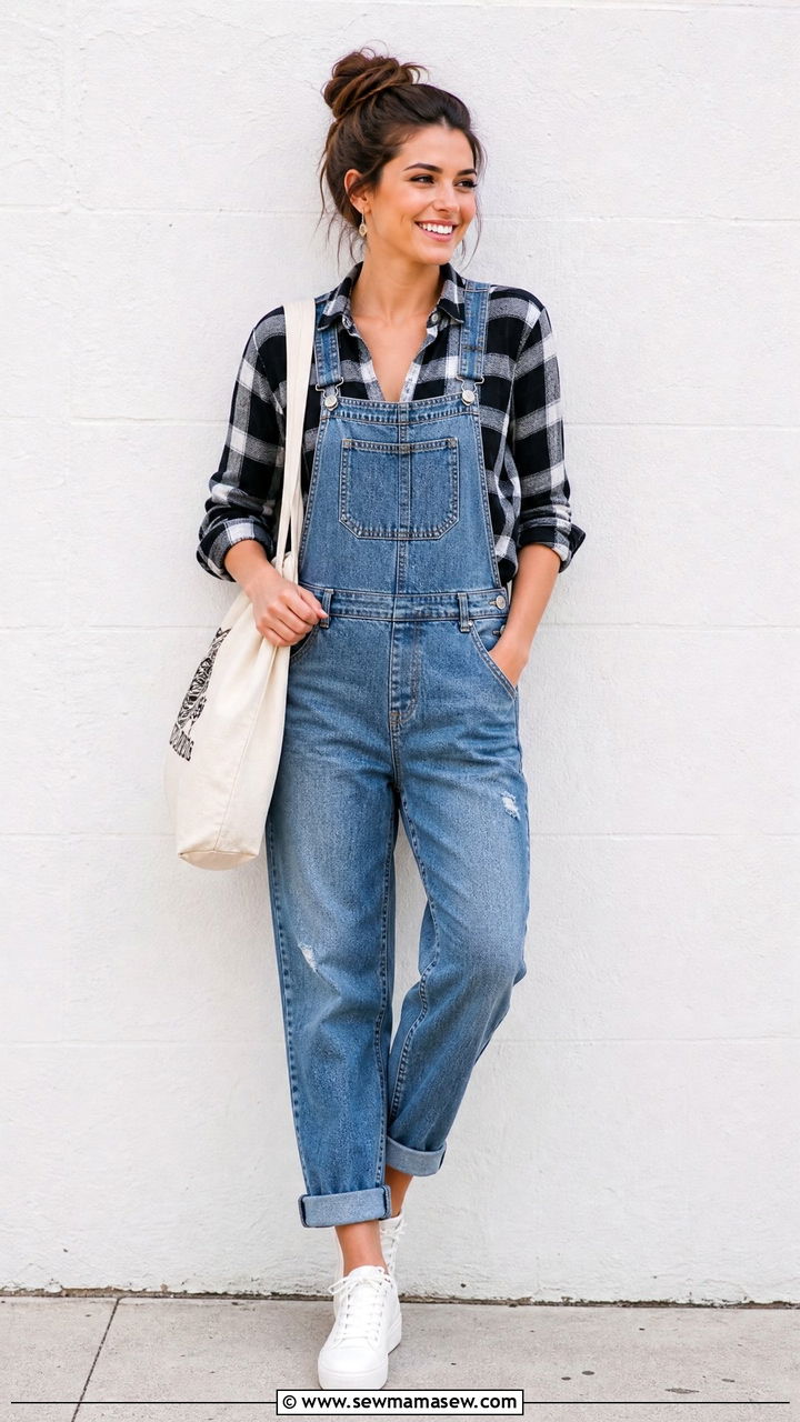 Plaid Top With Overalls - 20 plaid top outfit ideas