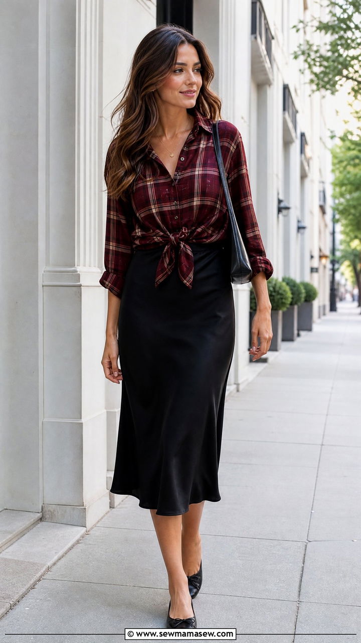 Plaid Top With Slip Skirt - 20 plaid top outfit ideas