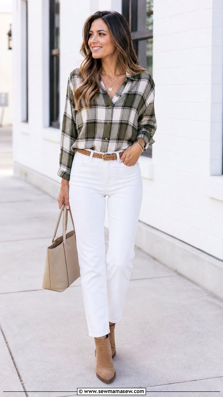 Plaid Top With White Jeans - 20 plaid top outfit ideas