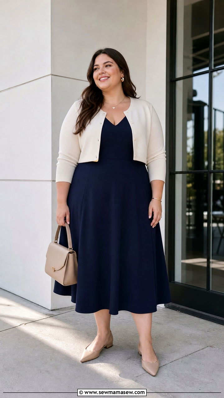 Plus Size A Line Dress And Pointed Flats Outfit - 20 plus size outfits to look slimmer