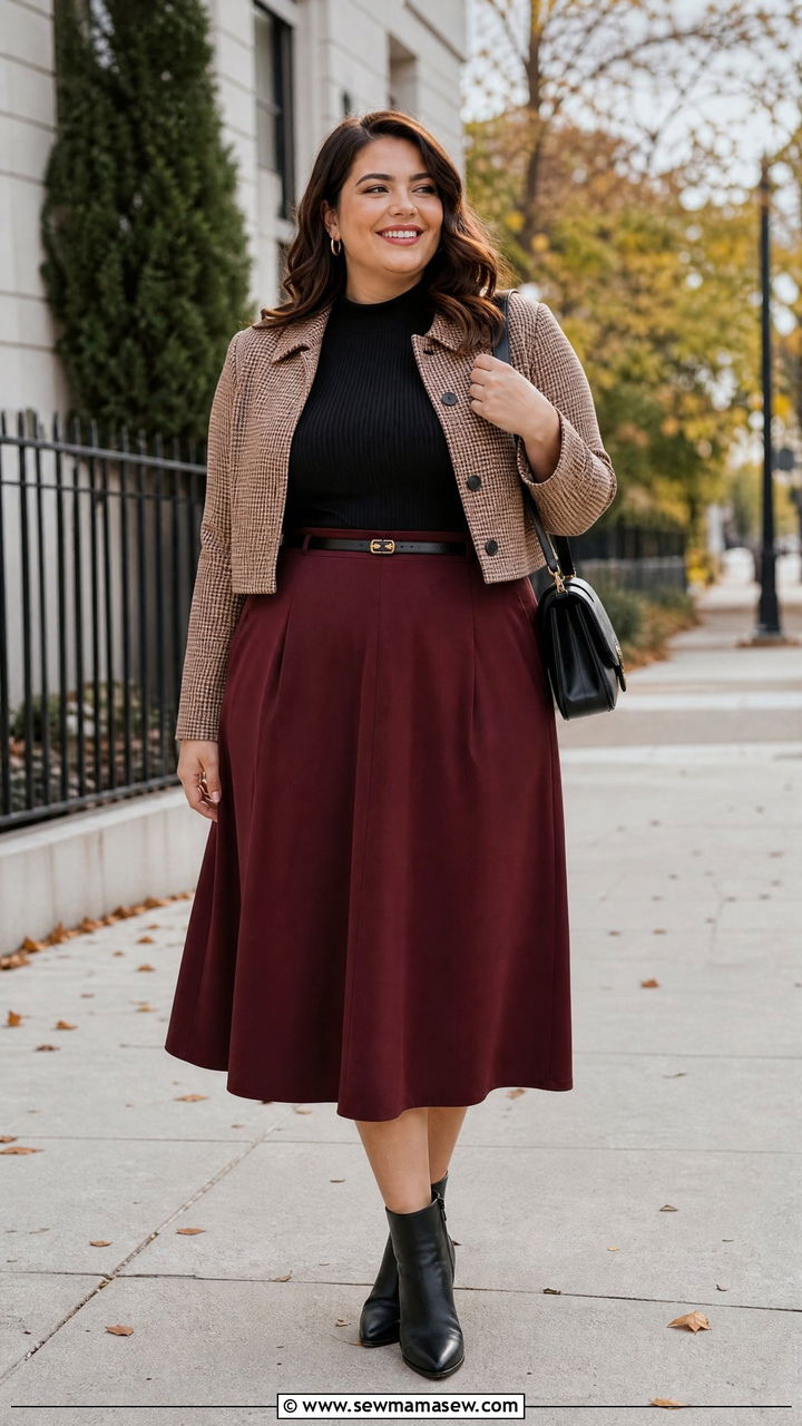 Plus Size A Line Midi Skirt Outfit - 20 plus size outfits to hide tummy