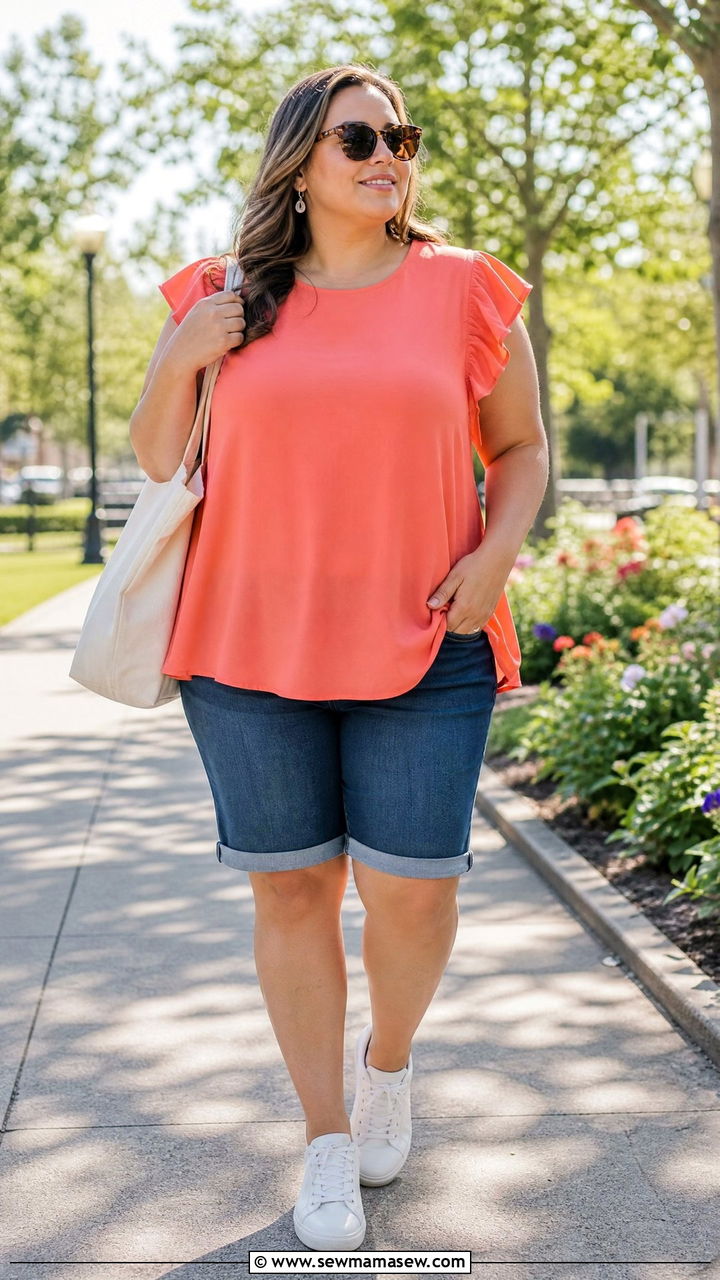 Plus Size A Line Top With Bermuda Shorts - 20 plus size a line top outfit ideas