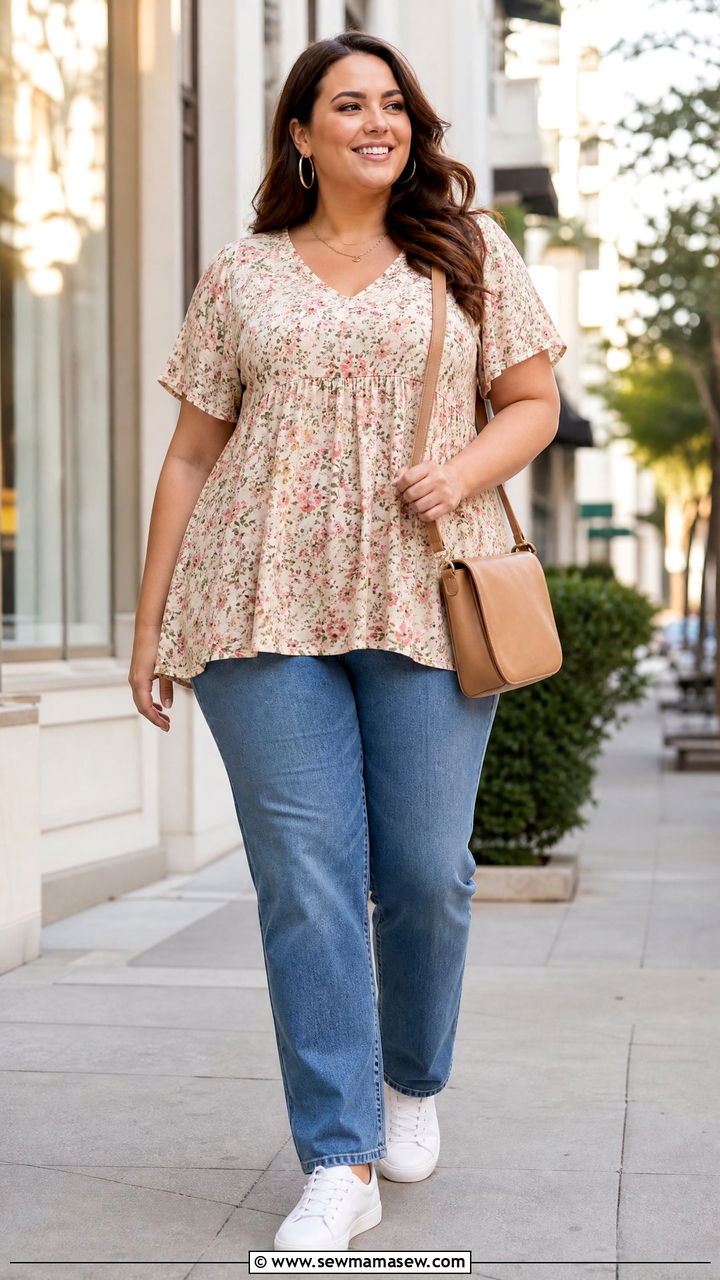 Plus Size A Line Top With Straight Leg Jeans - 20 plus size a line top outfit ideas