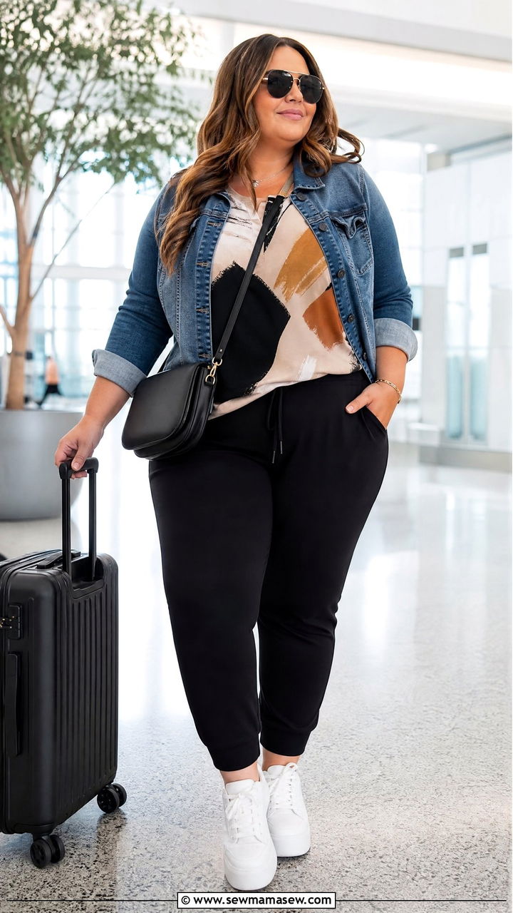 Plus Size Abstract Print Top With Joggers - 20 plus size abstract print top outfit ideas