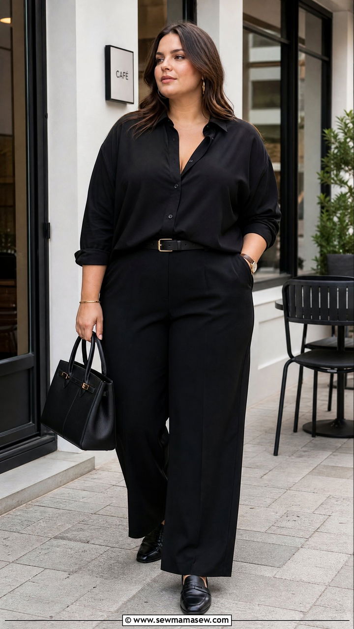 Plus Size All Black Button Down Outfit - 20 plus size all black outfit ideas