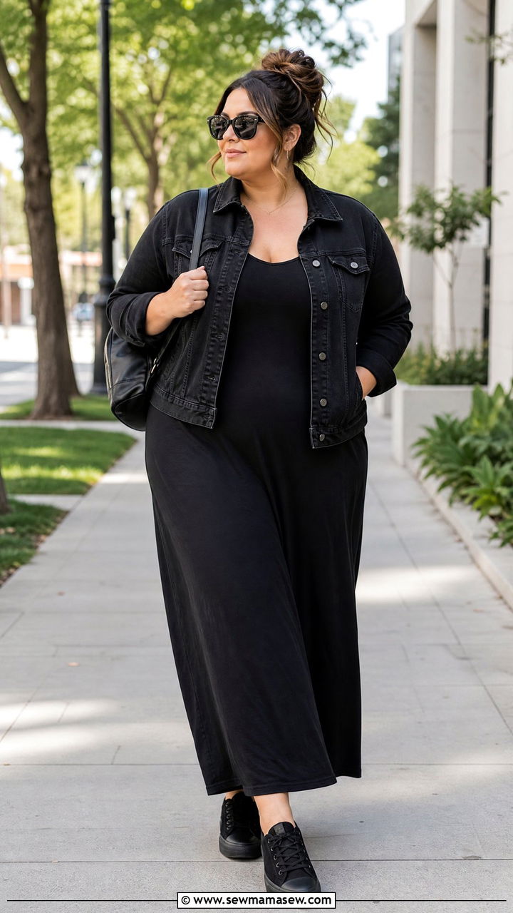 Plus Size All Black Denim Jacket Outfit - 20 plus size all black outfit ideas