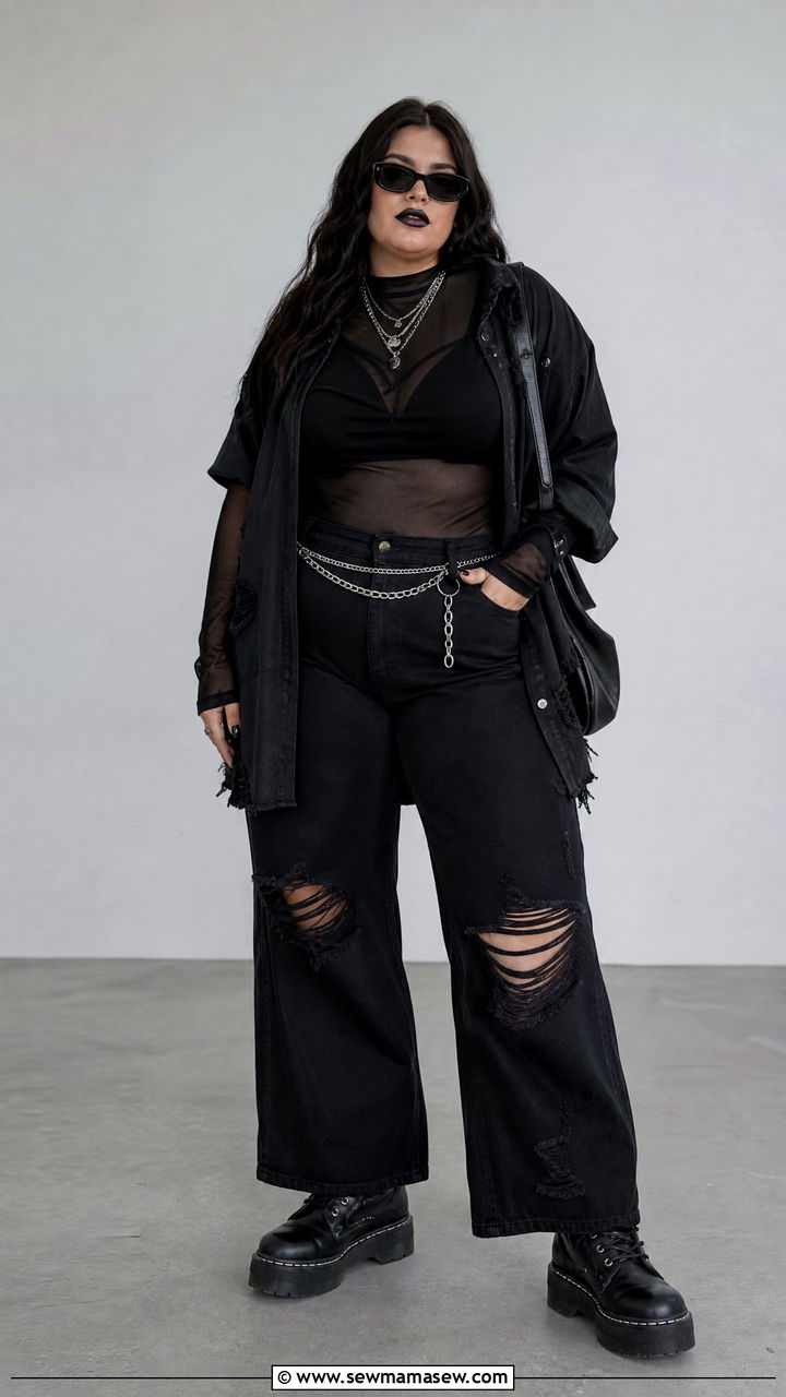 Plus Size All Black Grunge Top Outfit - 20 plus size grunge top outfit ideas