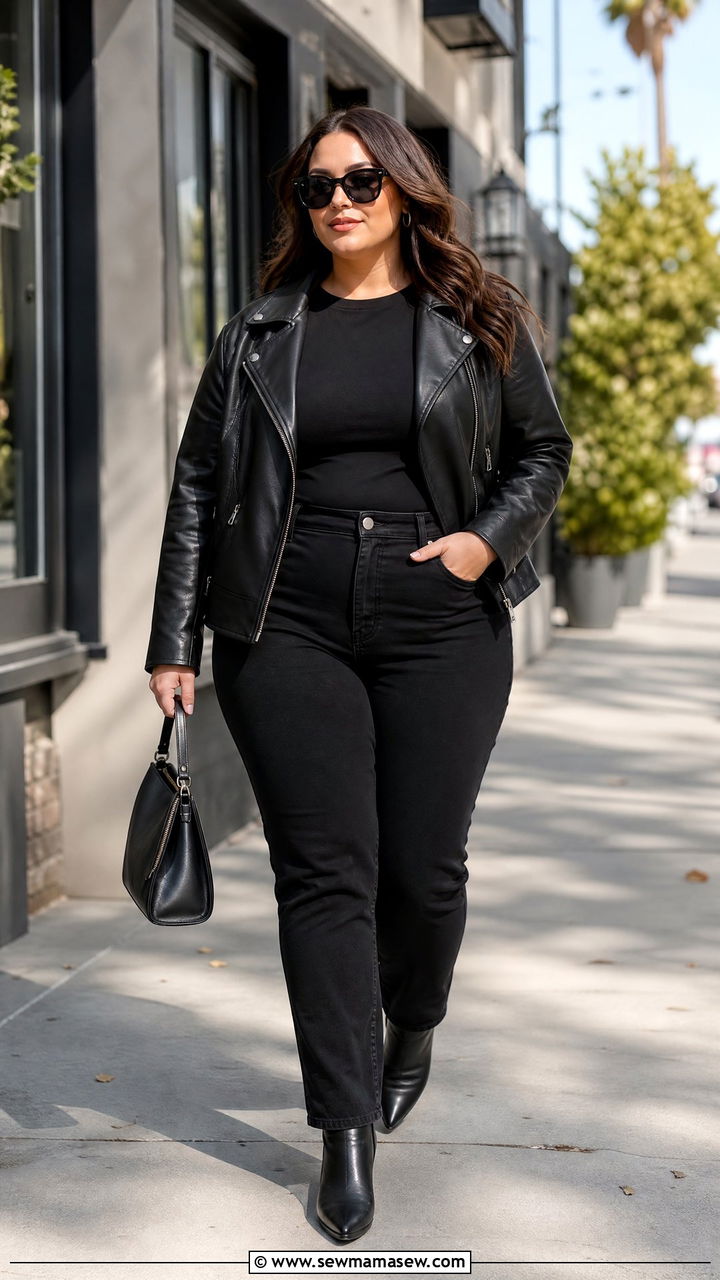 Plus Size All Black Leather Jacket Outfit - 20 plus size all black outfit ideas