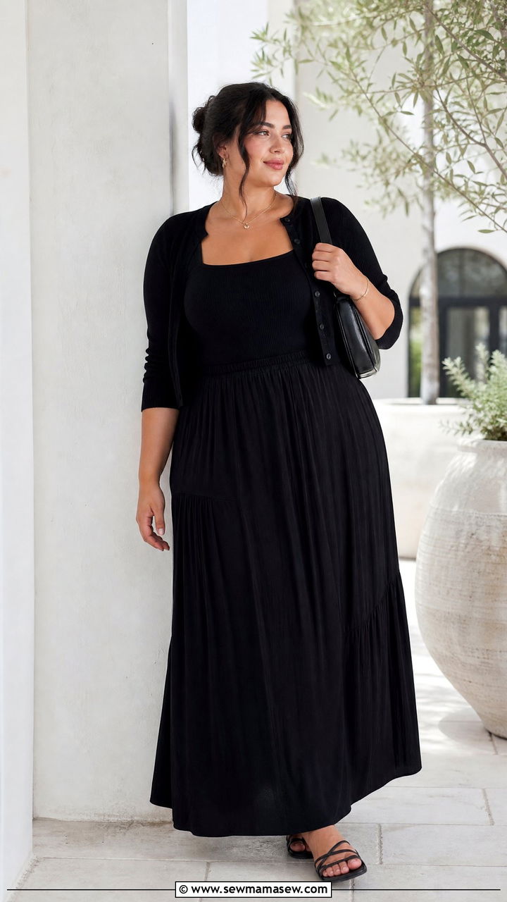 Plus Size All Black Maxi Skirt Outfit - 20 plus size all black outfit ideas