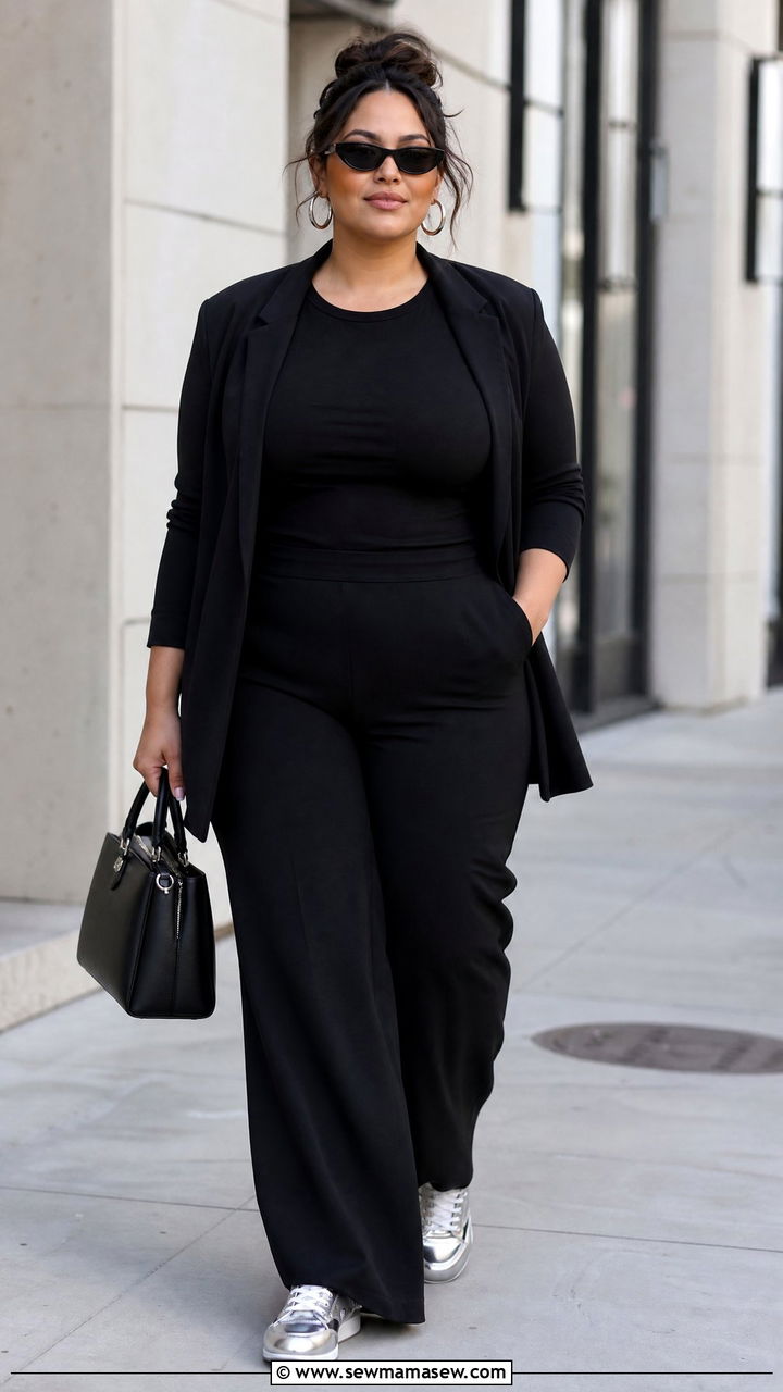 Plus Size All Black Outfit With Sneakers - 20 plus size outfit ideas with sneakers