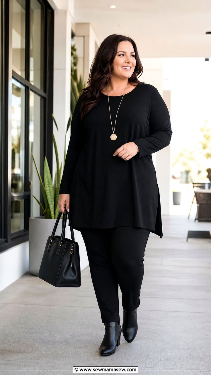 Plus Size All Black Tunic And Pants Outfit - 20 plus size all black outfit ideas