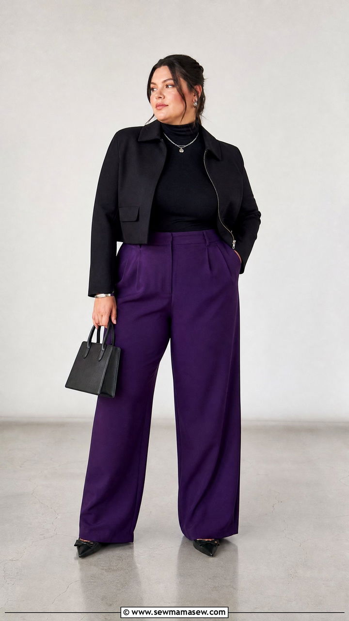Plus Size Amethyst Wide Leg Pants Outfit - 20 plus size jewel tone outfit ideas